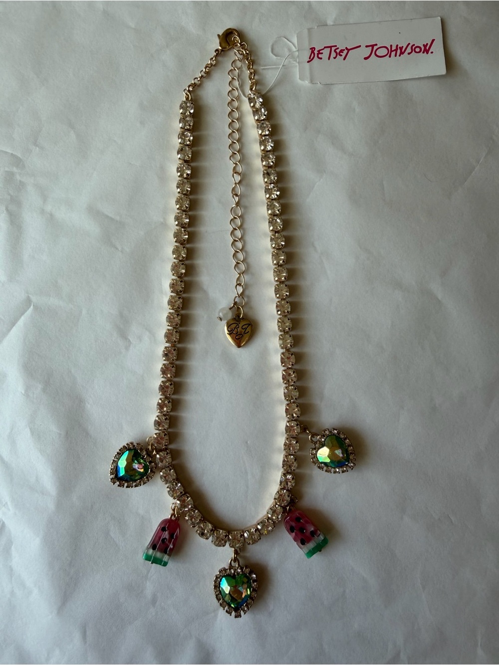 🍉🩷🍉 BETSEY JOHNSON WATERMELON POPSICLE RHINESTONE HEART NECKLACE 🍉🩷🍉 NWT 🍉🩷🍉